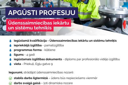 Apgūsti profesiju ūdenssaimniecības iekārtu un sistēmu tehniķis!